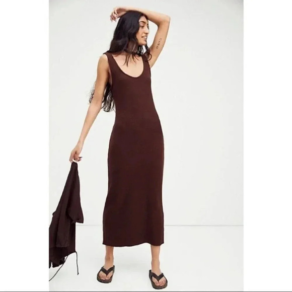 NWT Free People Blaine Set Midi Dress Sweater in Brown 2 Piece Matching XS - Picture 2 of 13